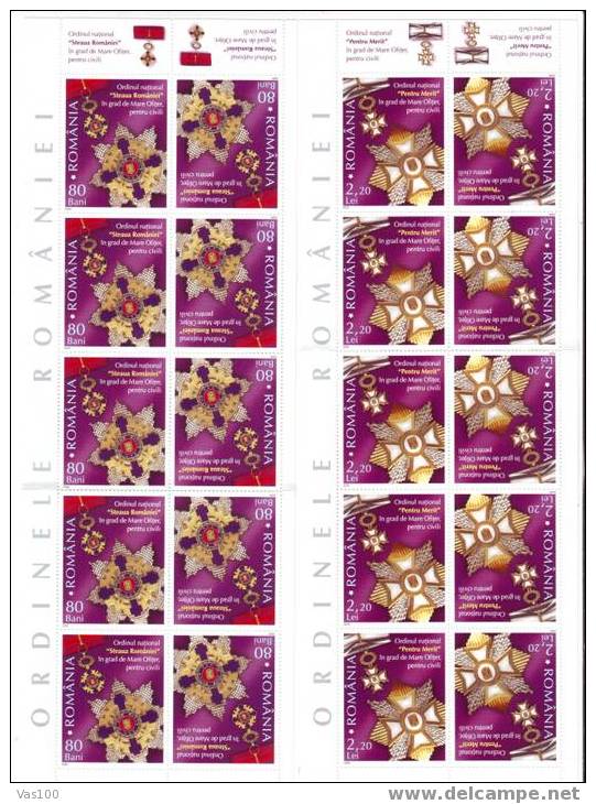 ROMANIA\´S ORDERS  2006 MINISHEET 10X,TETE-BECHE + TABS , RARE, MINT OG - Unused Stamps