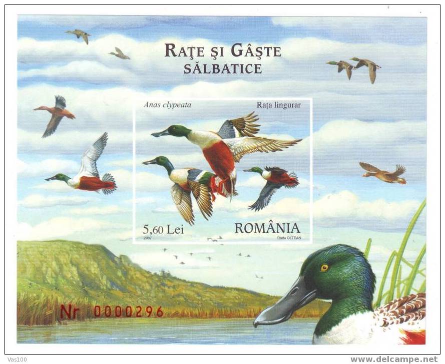 Romania ,2007 BIRDS VERY RARE BLOCK IMPERFORATED NUMEROTE MNH,OG,TIRAJ LIMITE - Papageien