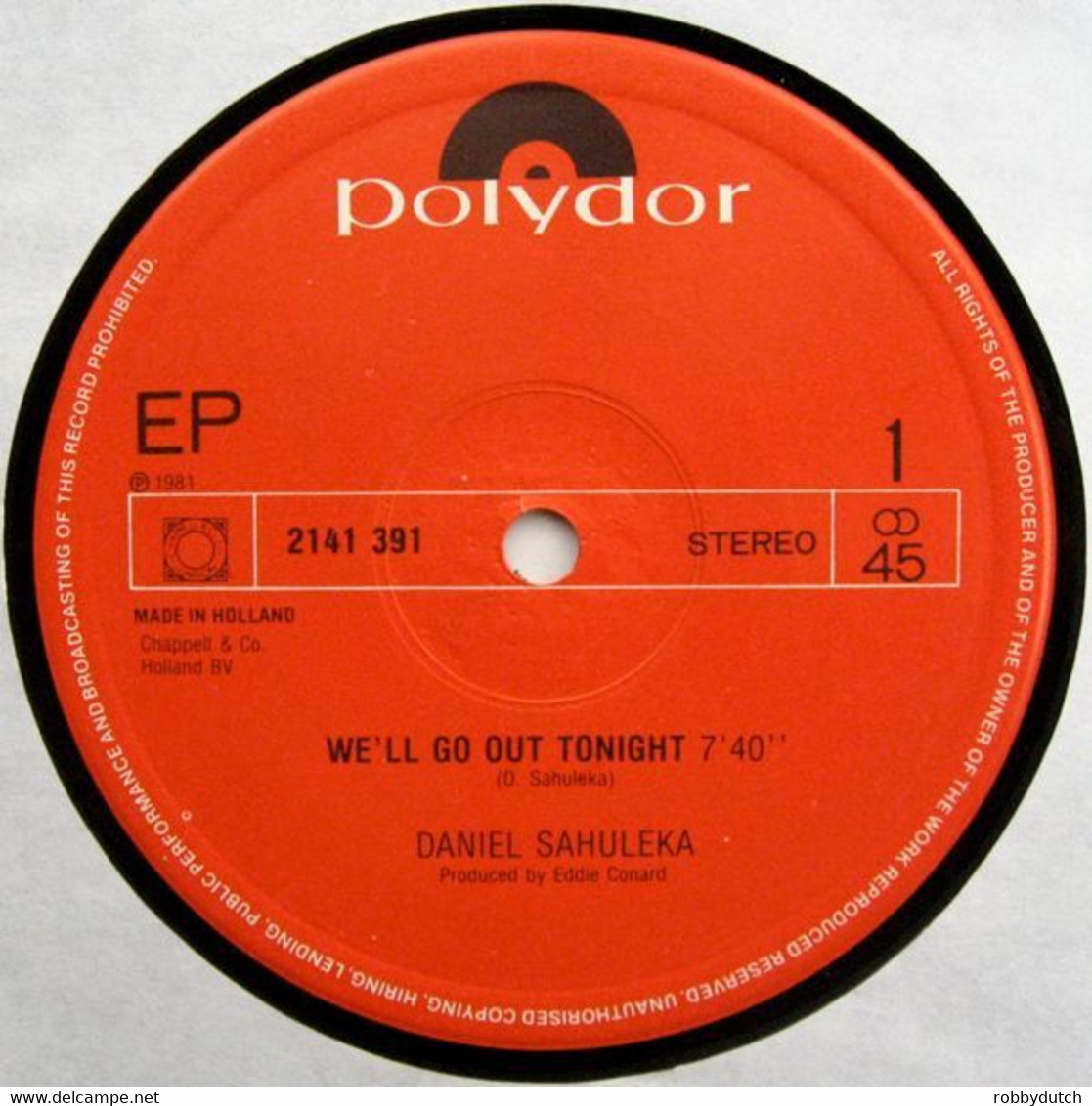 * 12" * DANIEL SAHULEKA - WE'LL GO OUT TONIGHT (Dutch 1981 Ex-!!!) - 45 Toeren - Maxi-Single