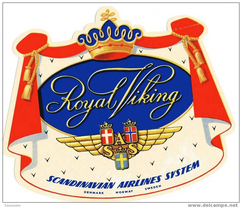 ETIQUETTE - COMPAGNIE AERIENNE - ROYAL VIKING - SCANDINAVIAN AIRLINES SYSTEM - DENMARK, NORWAY, SWEDEN - Baggage Labels & Tags