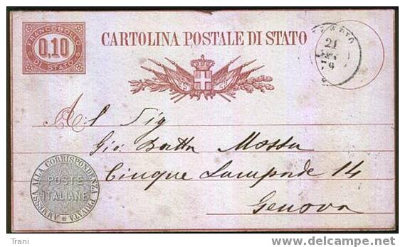 CARTOLINA POSTALE DI STATO - Anno 1879 - Stamped Stationery