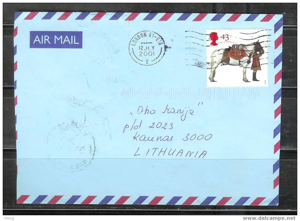 2001 43p Queen´s Horses Used To Lithuania - Covers & Documents
