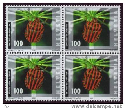 2002 (Zumstein 1064) Dauermarken Insekten - Streifenwanze, Viererblock ** - Unused Stamps