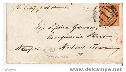 Vic065 /Schiffspost Melbourne-Hobart 1865,6d-Marke Ungezähnt - Lettres & Documents