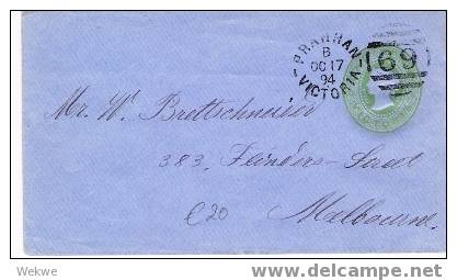 Vic070/ Prahran 1894, Auf Privatem Ganzsachenumschlag, No. PU8 - Brieven En Documenten