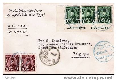 Egy018/ Brief, Alexandria-Brüssel     1948.Faruk M. Bogennummerkorrektur Und Zensur (Suez Kanal Besetzung) - Covers & Documents