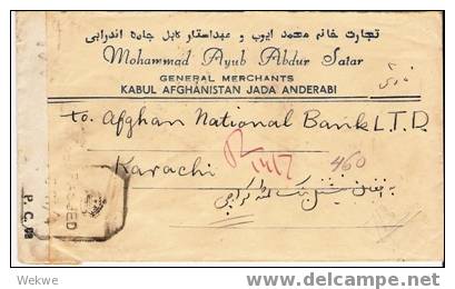 Afg018/  AFGHANISTAN - Geschäftsbrief, Kabul-Karachi, Zensiert 1945 (Brief, Cover, Lettre) - Afghanistan