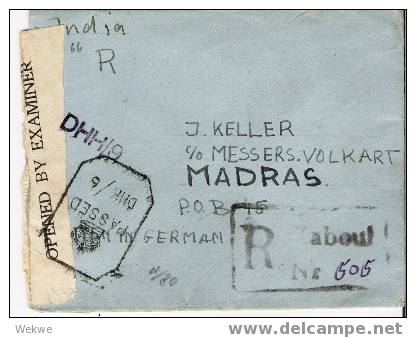 Afg025AFGHANISTAN - / Zensiertes Einschreiben Nach Madras 1942 - Afghanistan