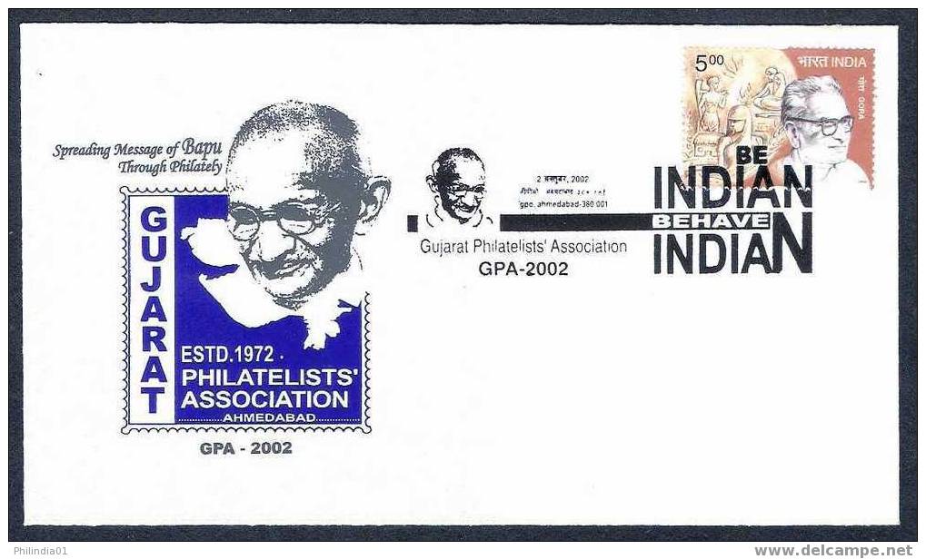 India 2002 Gandhi's Mssage " Be Indian Behave Indian" Slogan Special Cover # 7099 Inde Indien - Mahatma Gandhi