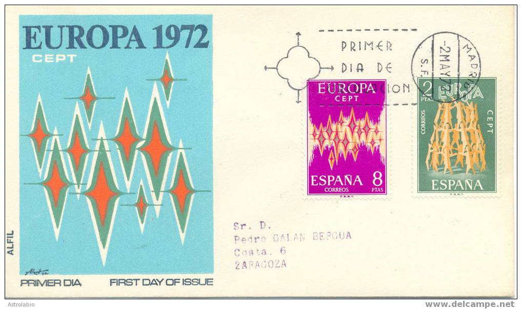 Espagne FDC 1972 " Europa CEPT " Recommandé. Yvert 1744/5 - 1972