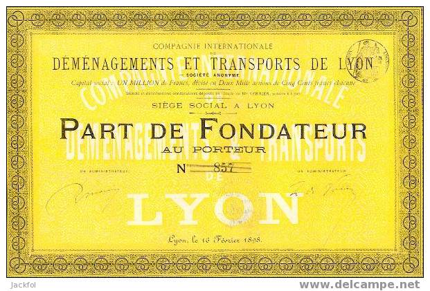 DEMENAGEMENTS & TRANSPORTS De LYON - 1898 (fondateur) - Transport