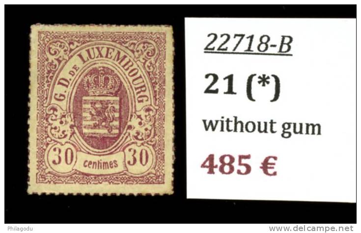 Luxembourg 21 (*)  Percé Ligne Coloré PREMIER CHOIX  Yv: 1200 &euro; - 1859-1880 Armoiries