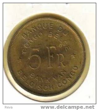 BELGIAN CONGO  5 FRANCS  NAME FRONT ELEPHANT ANIMAL BACK 1947  EF/VF KM29  READ DESCRIPTION CAREFULLY !!! - 1945-1951: Régence