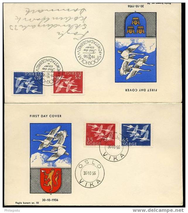 OISEAUX     OIES DU NORD  Jeu Des 5 FDC   1956 - Schwäne