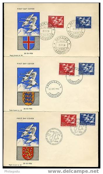 OISEAUX     OIES DU NORD  Jeu Des 5 FDC   1956 - Cygnes