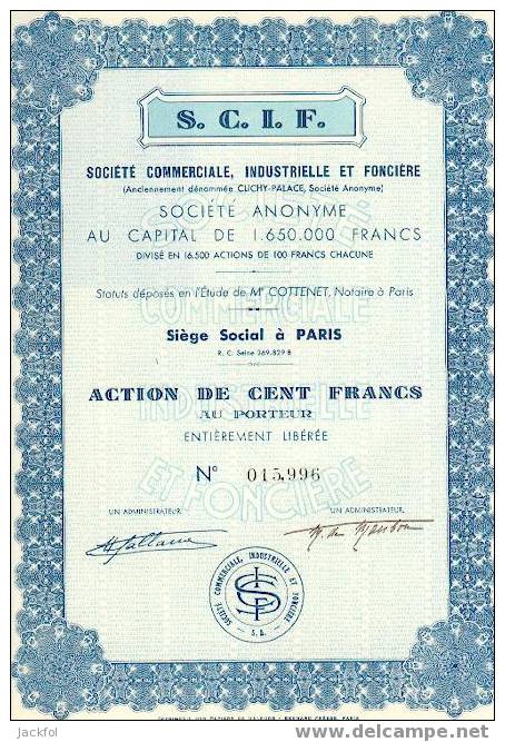 S.C.I.F.: SOC. COMM. INDUSTRIELLE & FORESTIERE (type 16500 Actions) - Other & Unclassified