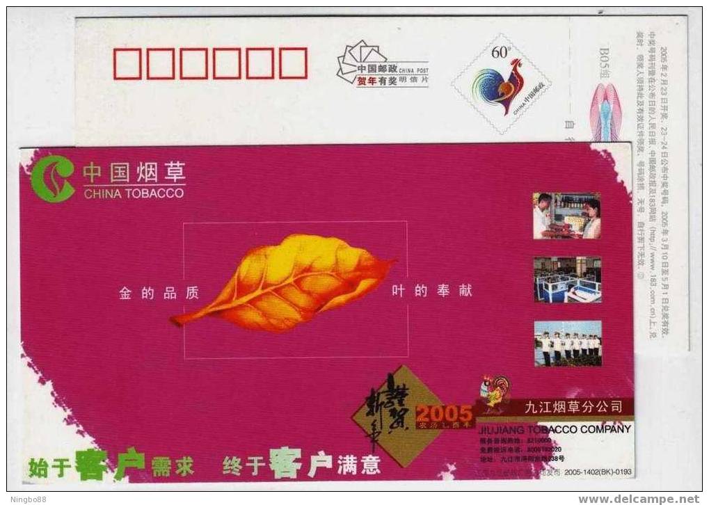 China 2005 Jiujiang Tobacco Corporation Advertising Pre-stamped Card Cigarette Leaf Gold Quantityard - Tabak