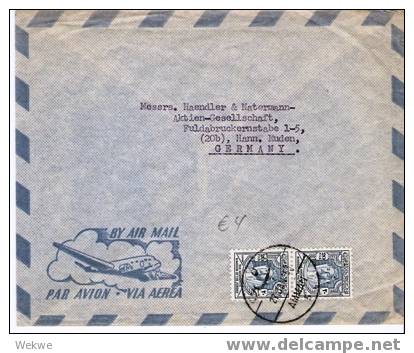 Ara002/ JORDANIEN -  Firmenbrief Nach Deutschland Per  Luftpost 1953, König Faisal Als Paar - Jordanien