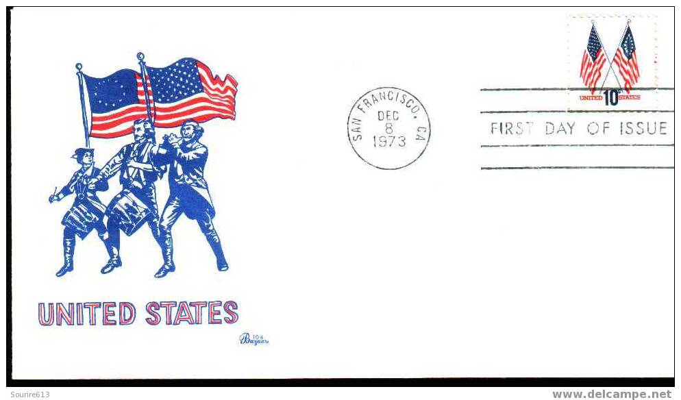 Fdc USA 1973 Drapeaux Tambour Flute - Omslagen