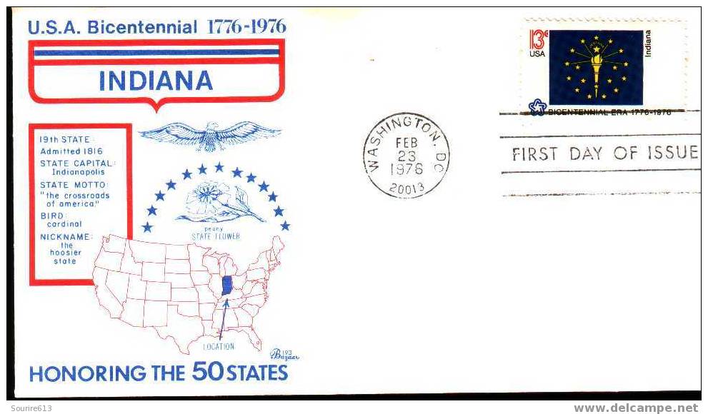 Fdc USA 1976  Drapeaux Indiana 1816 - Briefe