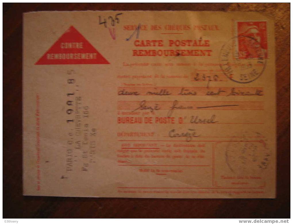 CARTE DE REMBOURSEMENT-USSEL-VILLE NEUVE LA GARENNE-CORREZE-1953- - Autres & Non Classés