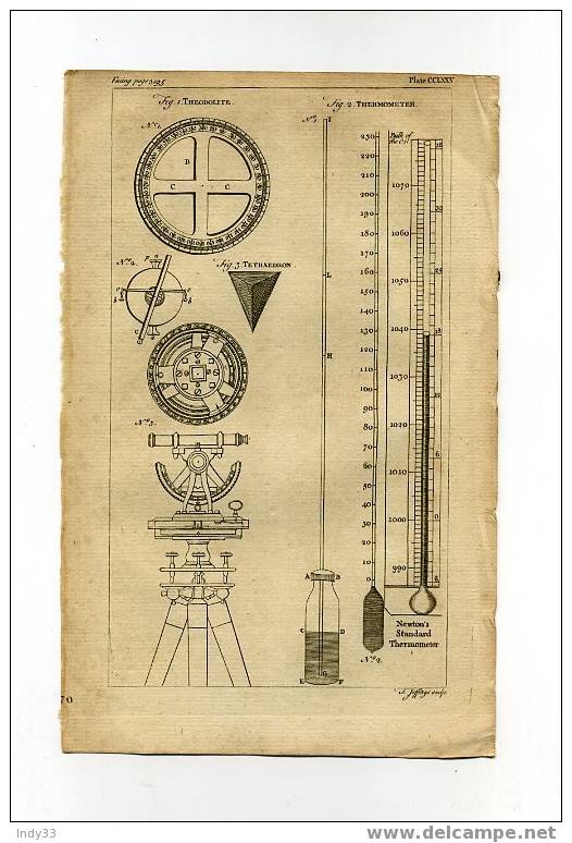 - GRAVURE SCIENTIFIQUE ANGLAISE DU XVIIIe S.  . PLANCHE CCLXXV - Altri Apparecchi