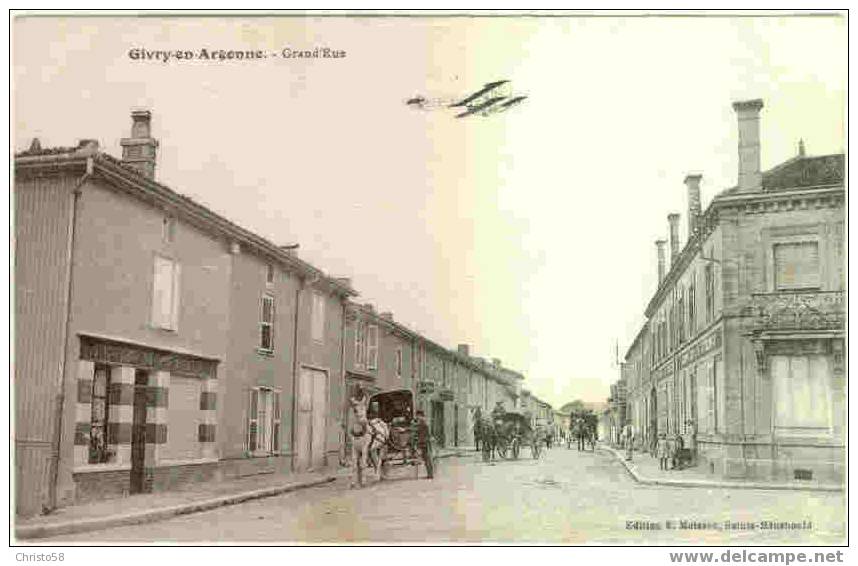 51  GIVRY EN ARGONNE    Grand'Rue  Diligences  Avion...  Belle Carte - Givry En Argonne