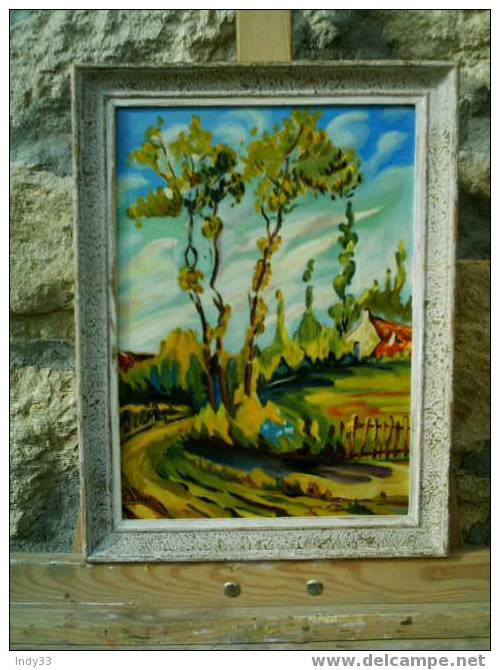 - PAYSAGE . HUILE SUR CARTON SIGNEE ET ENCADREE - Olieverf