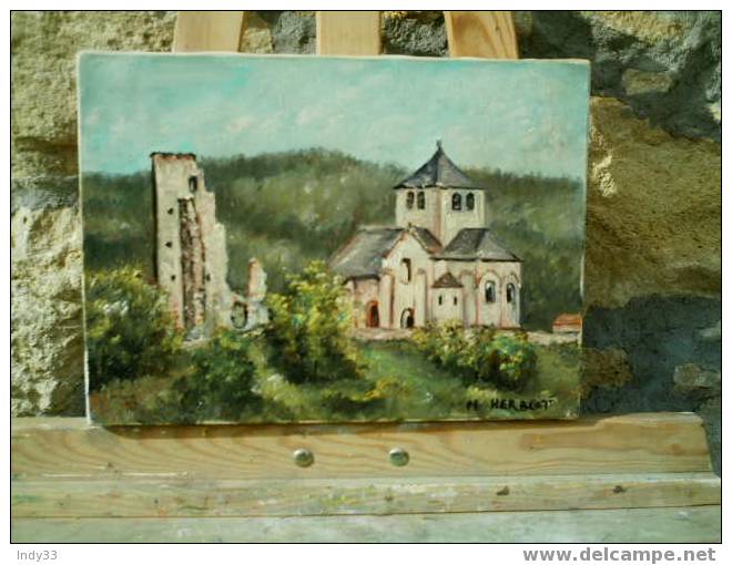 - PAYSAGE AVEC RUINES ET EGLISE . HUILE SUR TOILE SIGNEE - Huiles