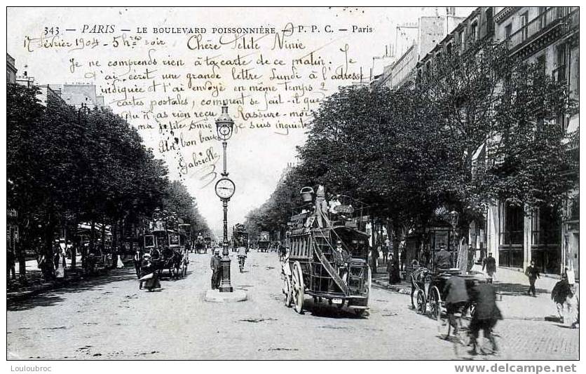 75 PARIS LE BOULEVARD POISSONNIERE VOYAGEE 1904 TRES ANIMEE - Distrito: 09