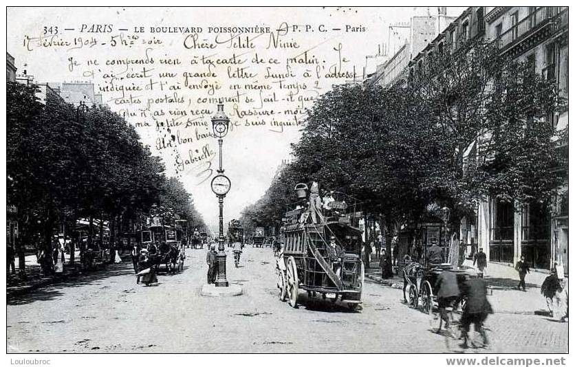 75 PARIS LE BOULEVARD POISSONNIERE VOYAGEE 1904 TRES ANIMEE - District 09