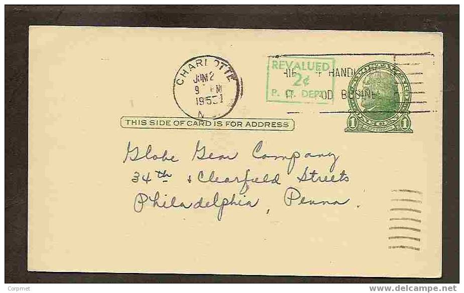 US - VF 1955  1c  ADVERTISEMENT ENTIRE With **REVALUED 2c P.O. DEPT.** Green Square Cancel - 1941-60