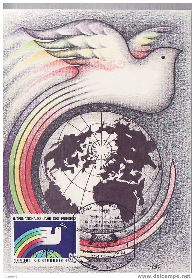 AUTRICHE CARTE MAXIMUM NUM.YVERT 1665  ANNEE INTERNATIONALE DE LA PAIX - Maximumkaarten