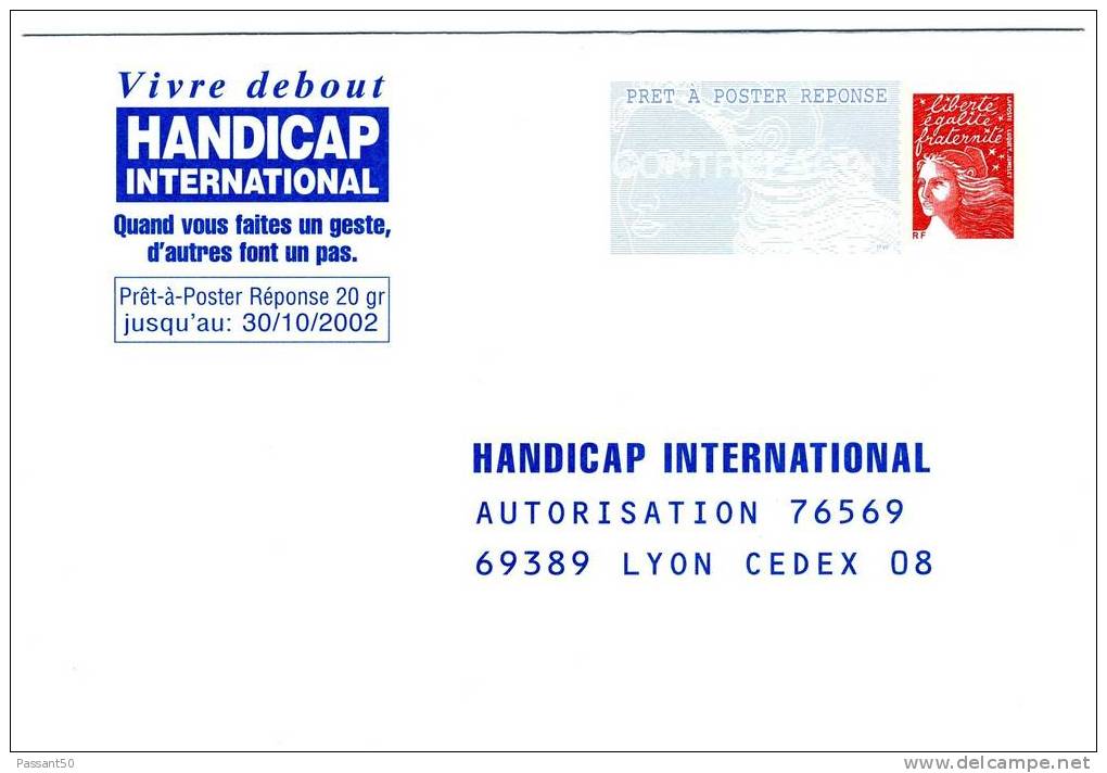 PAP Réponse Luquet RF Handicap International. Validité Au 30/10/2002. TBE. - Listos Para Enviar: Respuesta /Luquet