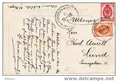 Let068/ Riga 1906, Ansichtskarte M. Russ. Frankatur, Aus Dubbeln N. Schweden - Lettonie