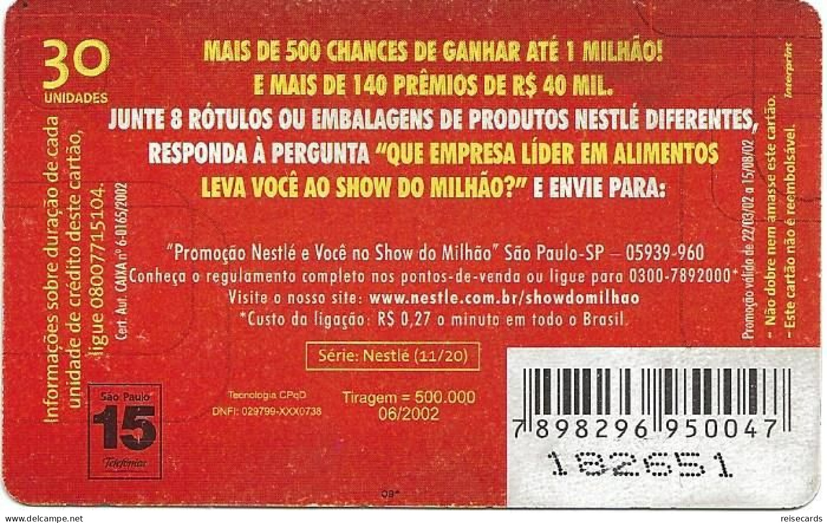 Brazil: Telefonica - Nestlé Show Milhao 06/2002 11/20 09* - Brazil