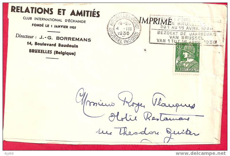 Fragment De Lettre BRUXELLES Pour PERPIGNAN France - 4 Mars 1936 - Flamme : FOIRE COMMERCIALE DE BRUXELLES - Werbestempel