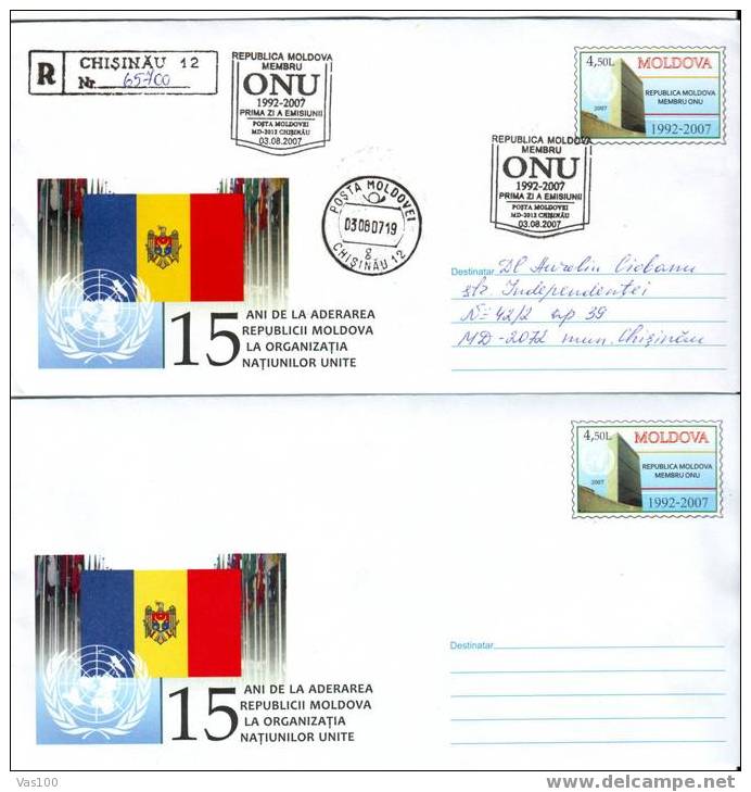 MOLDOVA  2007 NEW,2X Stationery With Post Mark FDC,ORGANIZATIONS ONU . - Buste