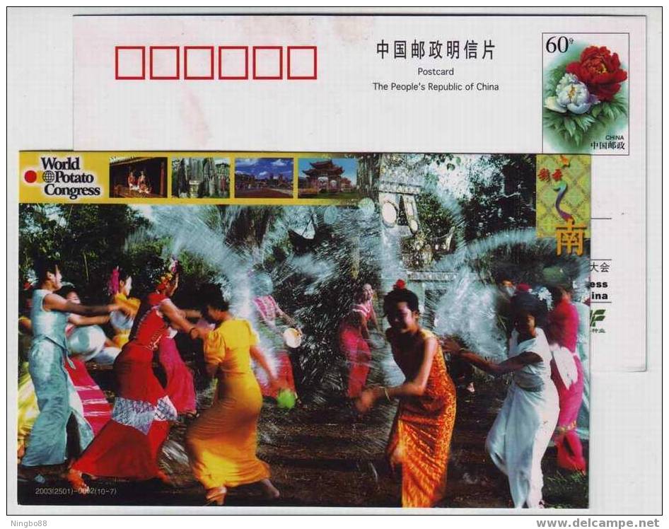 Water-splashing Festival Of Dai-minority,China 2003 The 5th World Potato Congress Advertising Pre-stamped Card - Disfraces