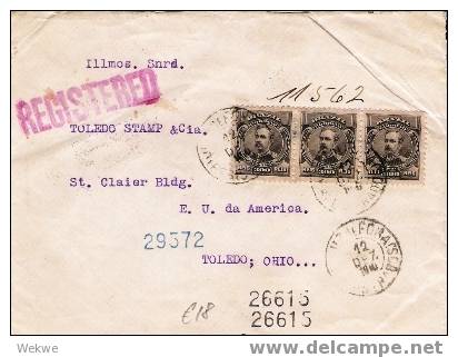 Br026/  BRASILIEN - 3-er Streifen, Floriano Peixoto, Einschreiben  Toledo, USA 1910 - Covers & Documents