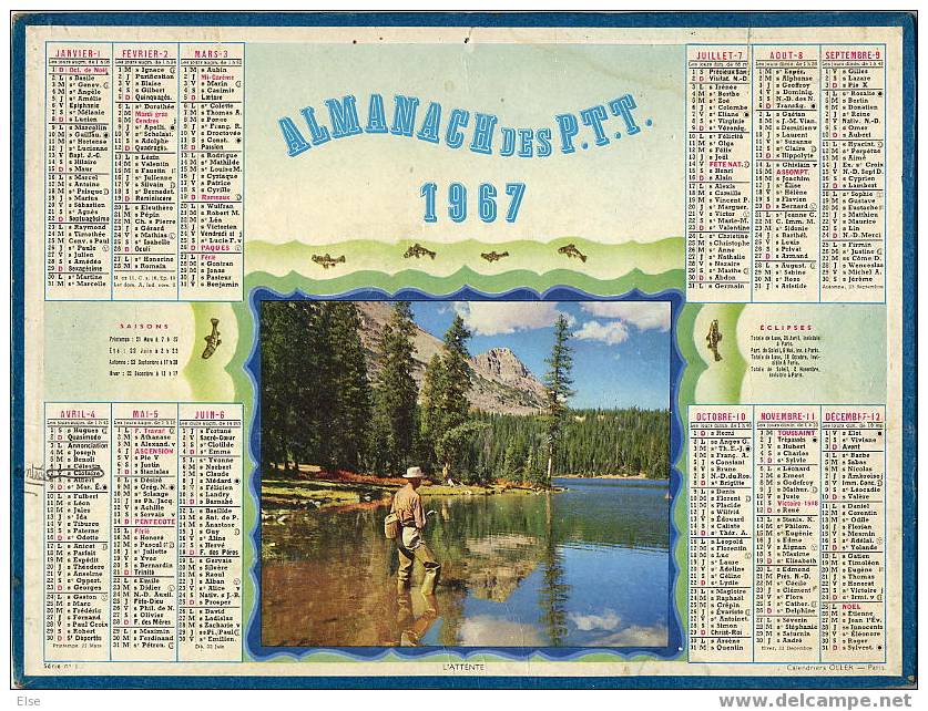 CALENDRIER ORIGINAL  1967  -   PECHE -  L ATTENTE - Formato Grande : 1961-70