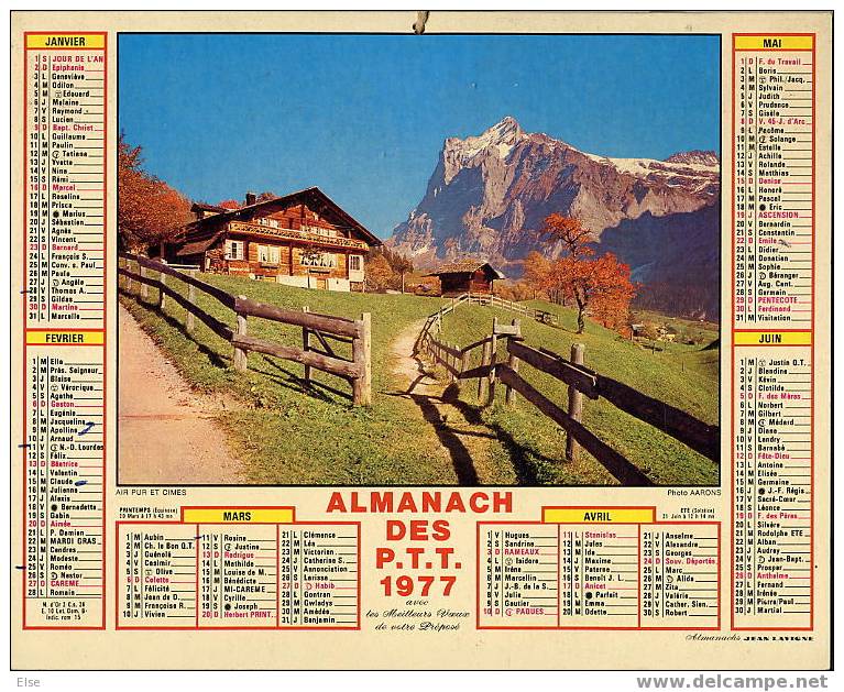 CALENDRIER ORIGINAL  1977  -  CHEVAUX AU PATURAGE &  AIR PUR DES CIMES - Formato Grande : 1971-80