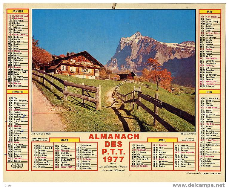 CALENDRIER ORIGINAL  1977  -  CHEVAUX AU PATURAGE &  AIR PUR DES CIMES - Grossformat : 1971-80