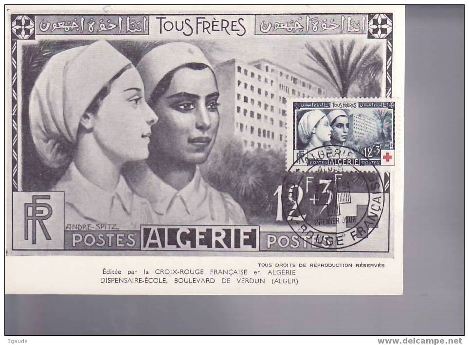 ALGERIE CARTE MAXIMUM NUM.YVERT 316 CROIX ROUGE HOPITAL VERDUN ALGER - Cartes-maximum