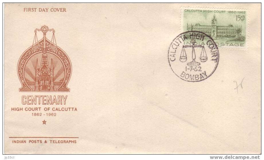 FDC Centenary High Court Of Calcutta 1962 - Autres & Non Classés