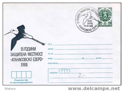 Bu019/  BULGARIEN - Wappen-GA 1988, Storch Im Sonderstempel (Vogelmotiv) - Aerogramas