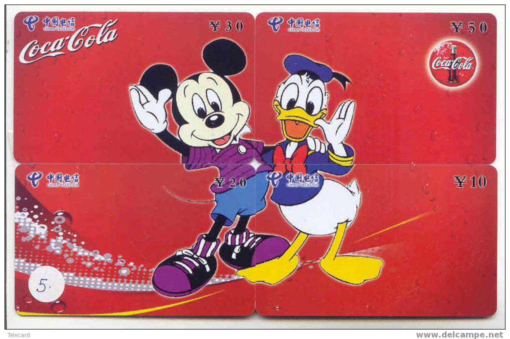 4 Télécartes DISNEY (5) MICKEY MOUSE COCA COLA Puzzle. 4 Phonecards Disney In Puzzle - Disney