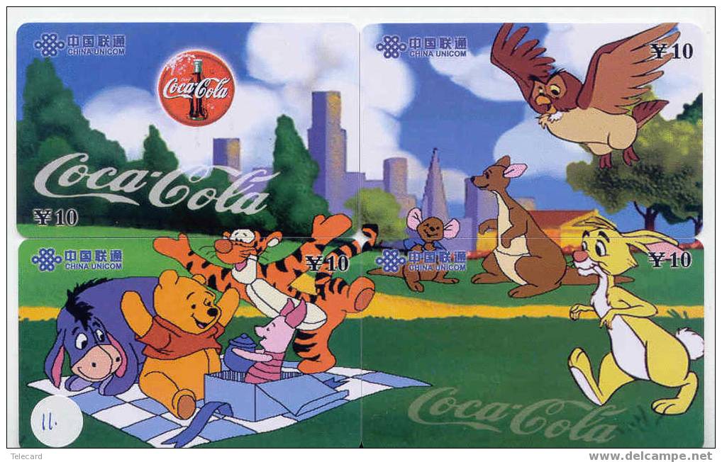 4 Télécartes DISNEY (11) COCA COLA Puzzle. 4 Phonecards Disney OWL UIL In Puzzle - Disney