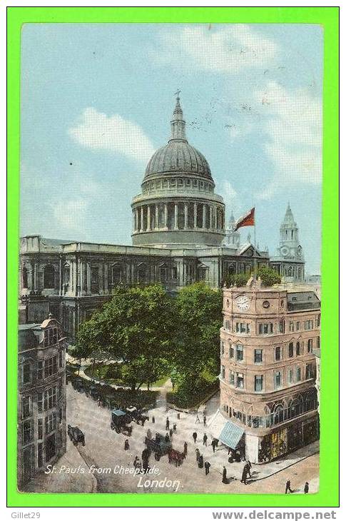 LONDON, UK  - ST. PAULS FROM CHEAPSIDE - ANIMATED - TRAVEL IN 1908 - E. GORDON SMITH - - St. Paul's Cathedral