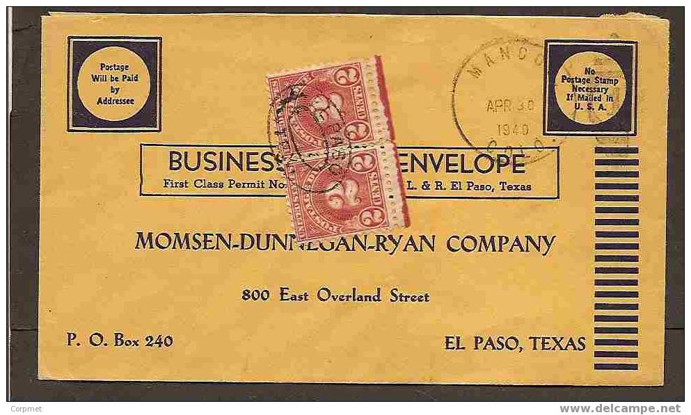 USA - FANTASTIC "Postage Will Paid By Addressee" 1940 TAXED And With "MESA VERDE" Rare Vignette Closing - TEXAS - Franqueo
